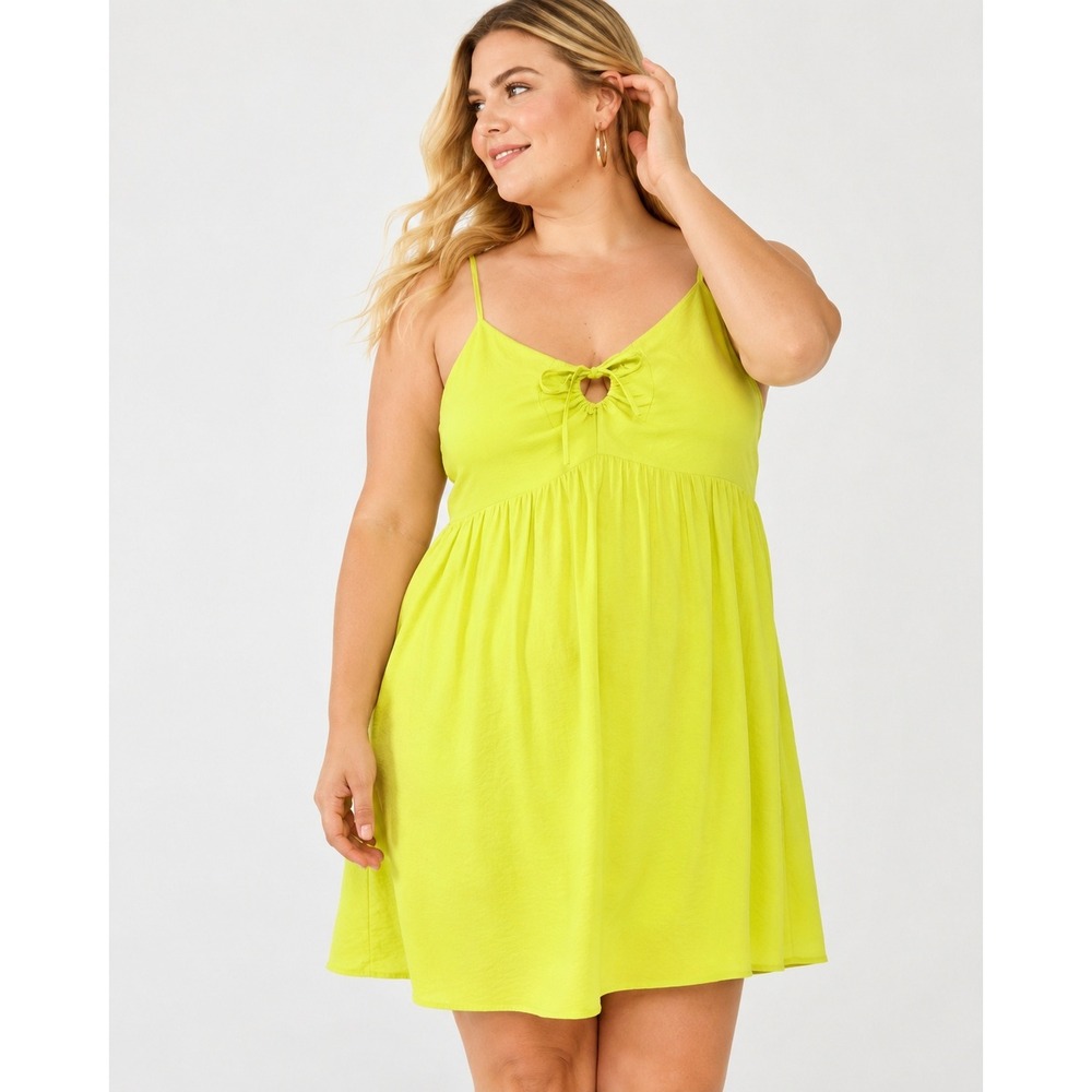 Nine West Chartreuse Babydoll Dress Size XL Neon Yellow Sundress